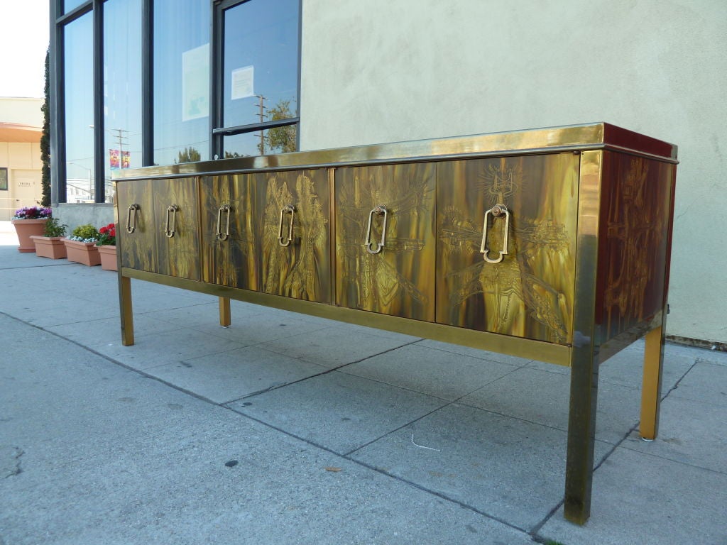 American Acid Etched Brass Credenza by Berhard Rohne for Mastercraft
