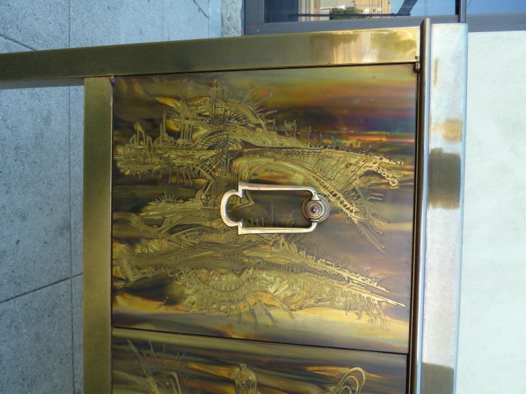 Acid Etched Brass Credenza by Berhard Rohne for Mastercraft 4