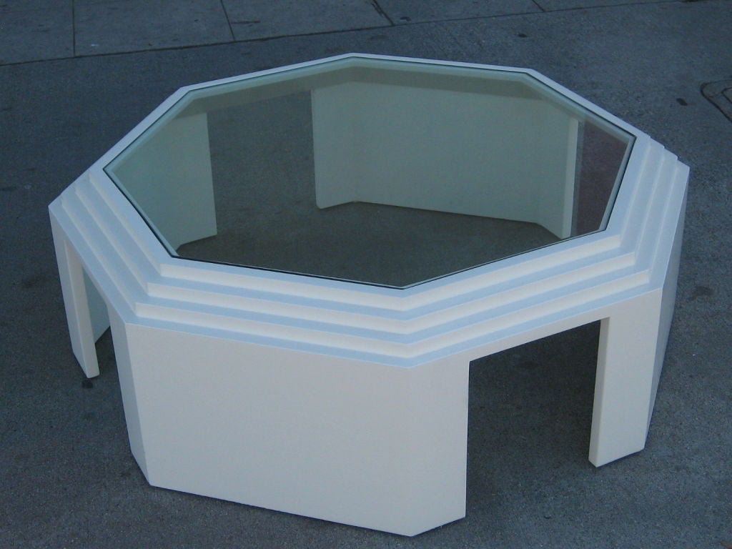 American Midcentury White Lacquer Octagonal Coffee Table