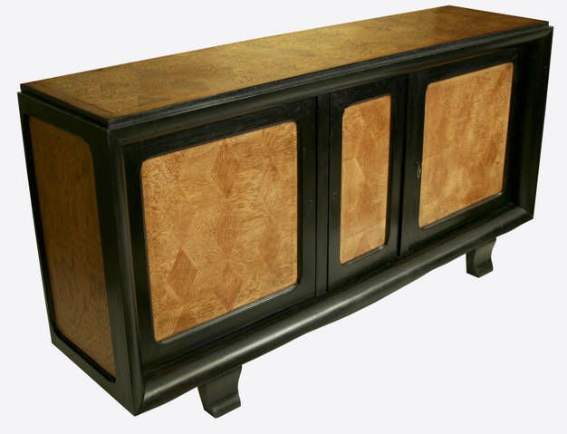 Large French Ebonized  and Parquetry Sideboard
