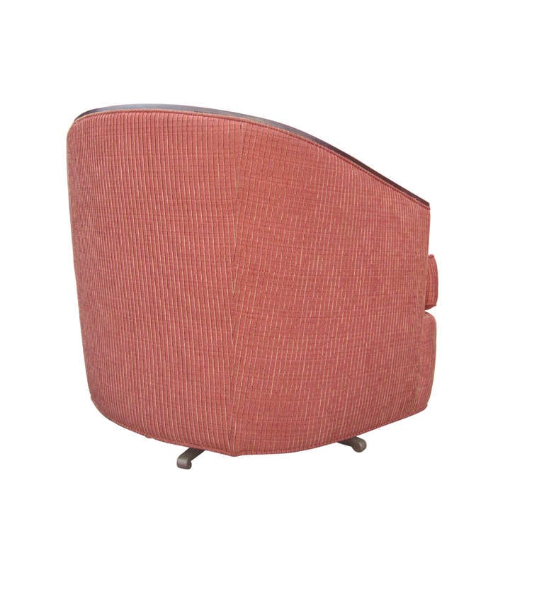 MidCentury Modern Barrel Swivel Chairs with Wood Trim, Pair at 1stDibs