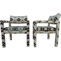 Pair of Milo Baughman Chairs in  Jack Lenor Larsen Fabric