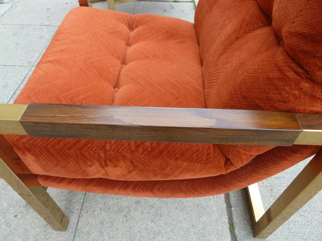 A Pair of Brass Lounge Chairs in the Manner of  Milo Baughman