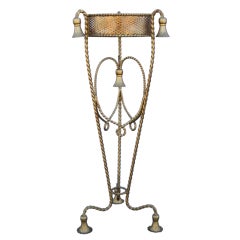 Mid-Century Gilded Knotted Rope and Tassel Metal Pedestal