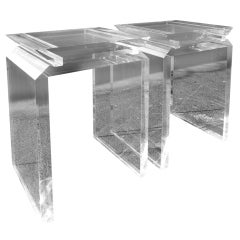 A Pair of  Angular and Architectural  Lucite Side Tables
