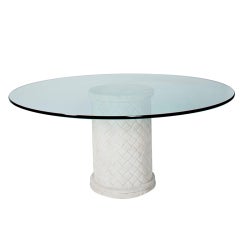 Columnar Dining Table with  Round Glass Top