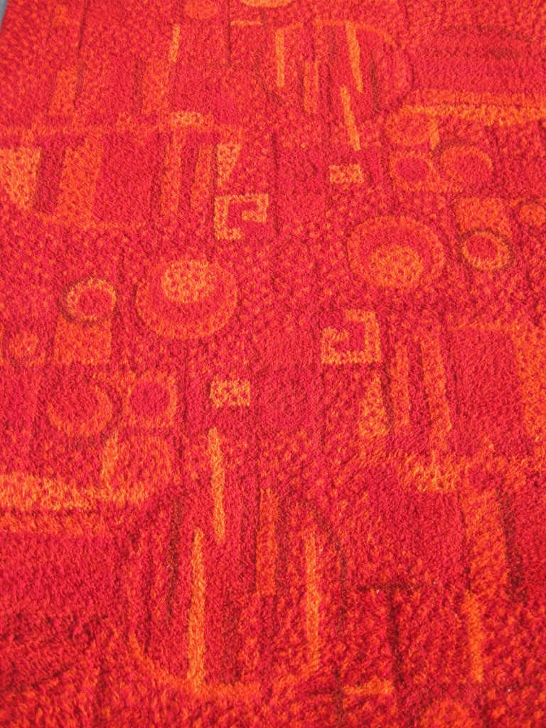 Mid-Century Modern Mid-Century Geometrical Danish Area Rug in Red and Orange