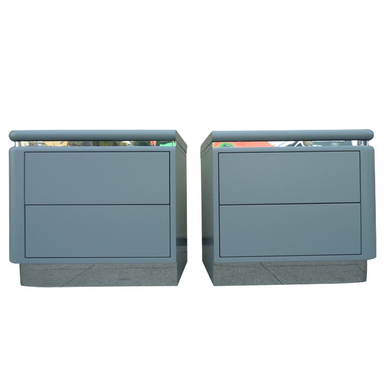 MidCentury Lacquered Grey Nightstands by Lane at 1stdibs