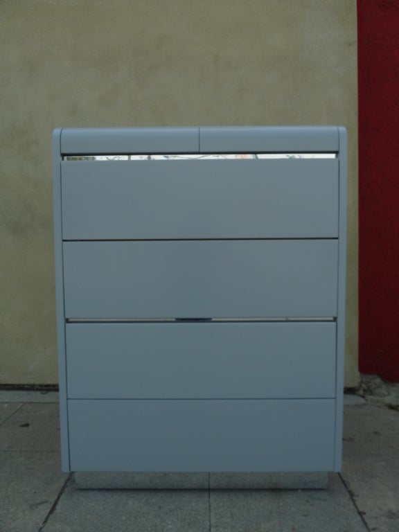 Mid-Century Soft Grey lacquered Tall Boy by Lane
