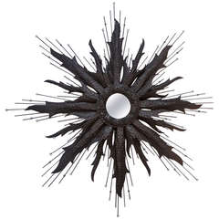 Vintage Sunburst Mirror with Brutalist Metal Frame