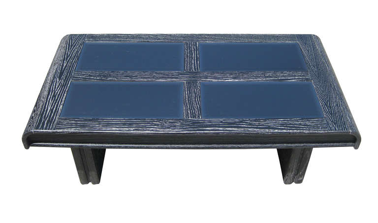 Mid-20th Century Cerused Coffee Table with Smoked Glass Panels