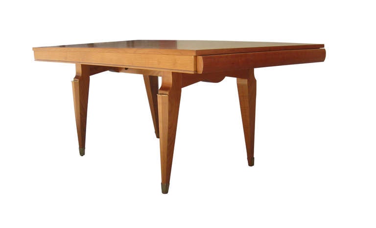 This stunning mid-century dining table from France is made of cherry with parquetry inlay, sycamore 