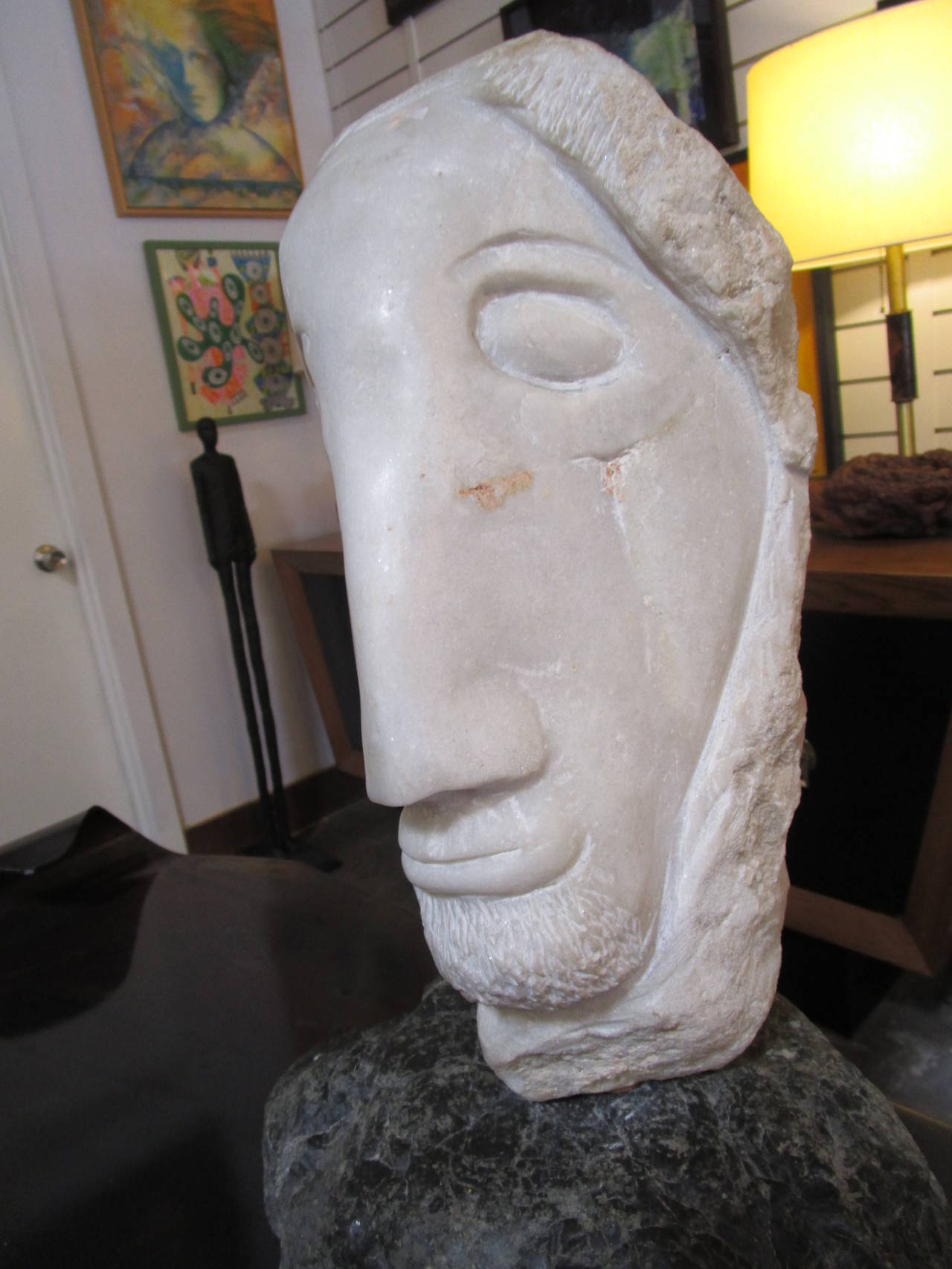American Strong Marble Sculpture of a Man Head