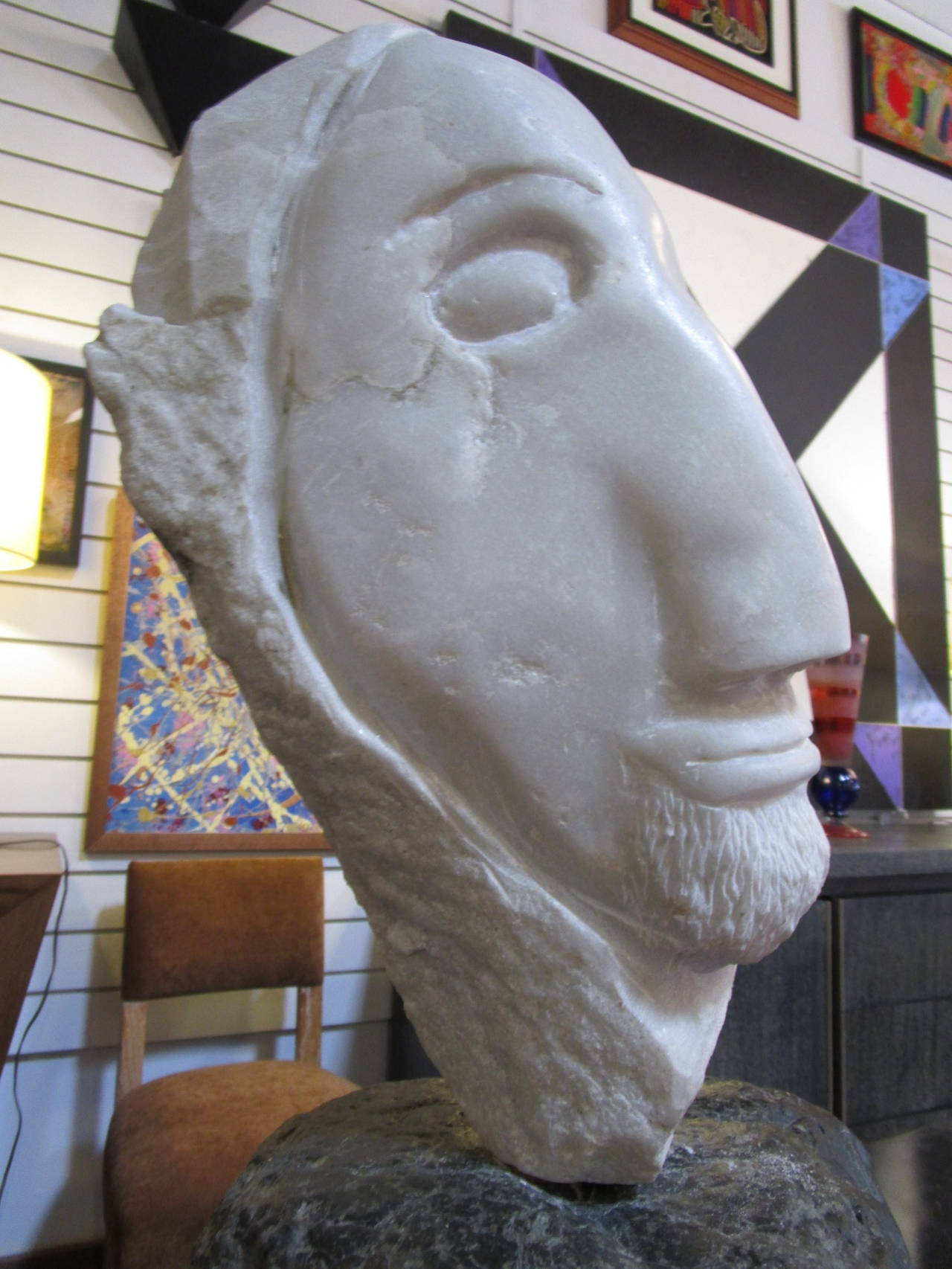 Late 20th Century Strong Marble Sculpture of a Man Head