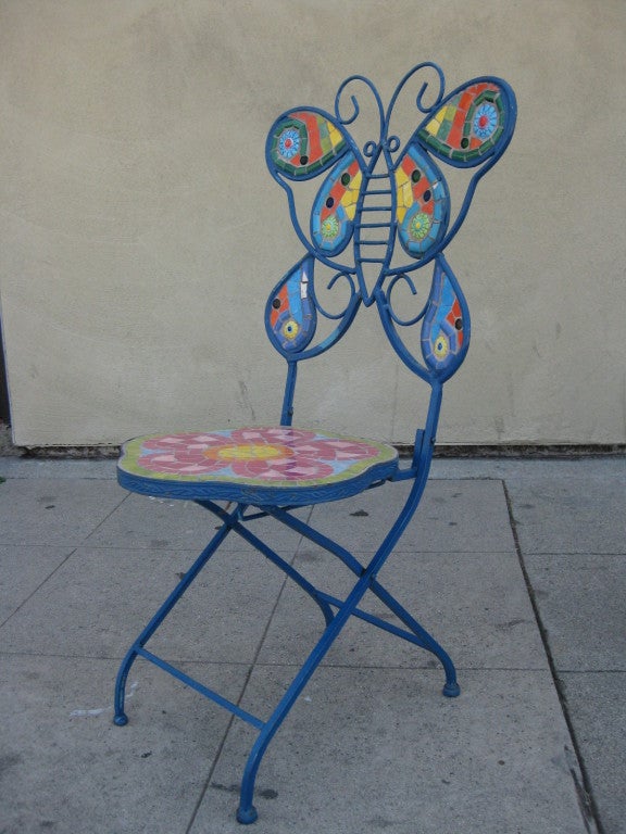 American Pair of Folding Butterfly / Dragonfly Mosaic Chairs