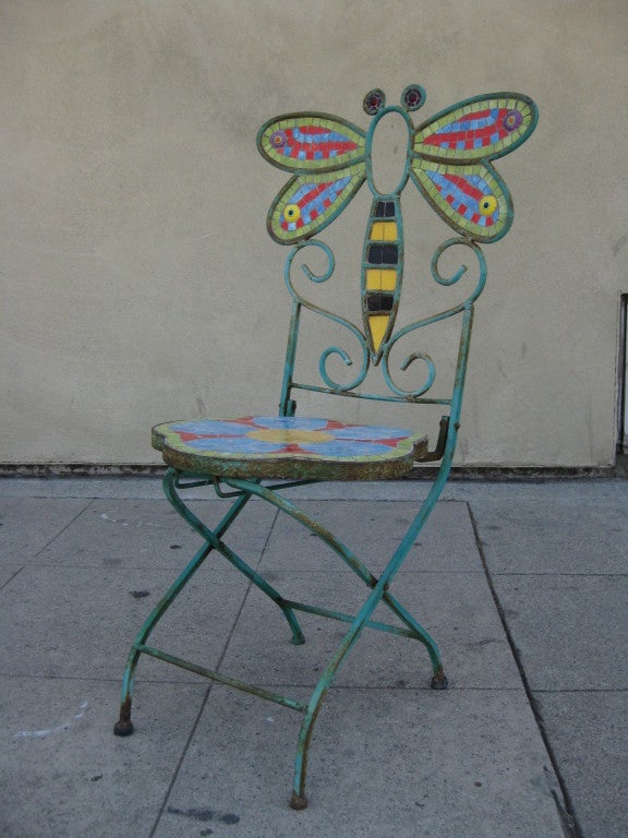 Mid-20th Century Pair of Folding Butterfly / Dragonfly Mosaic Chairs