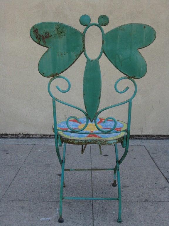 Iron Pair of Folding Butterfly / Dragonfly Mosaic Chairs