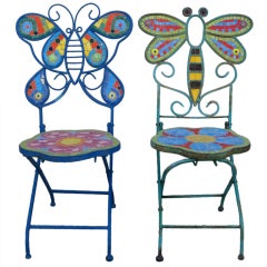 Pair of Folding Butterfly / Dragonfly Mosaic Chairs