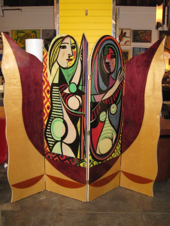 One side of this unique folding screen from the 1980s faithfully reproduces Pablo Picasso's 1932 painting of his mistress, 