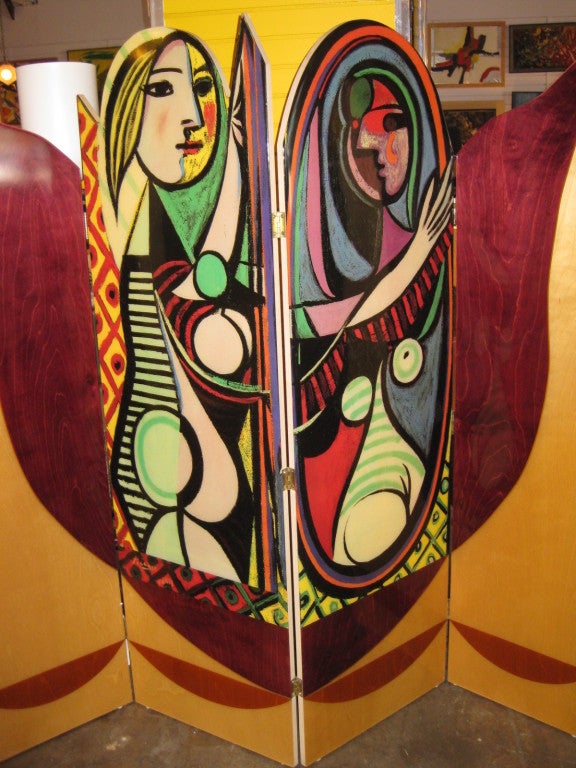 American Four-Panel Room Divider in Style of Pablo Picasso