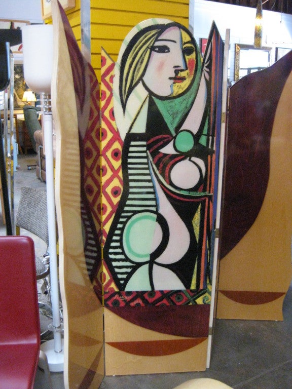 Four-Panel Room Divider in Style of Pablo Picasso In Excellent Condition In Pasadena, CA