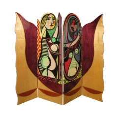 Vintage Four-Panel Room Divider in Style of Pablo Picasso