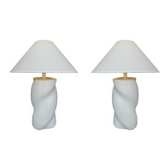 Mid-Century Turned Plaster Table Lamps, Pair