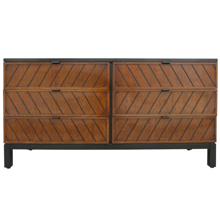 Mid-Century Dynamic Patterned Six Drawer Dresser at 1stDibs