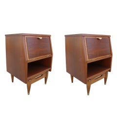 Pair of Mid Century Walnut Nightstands with Storage