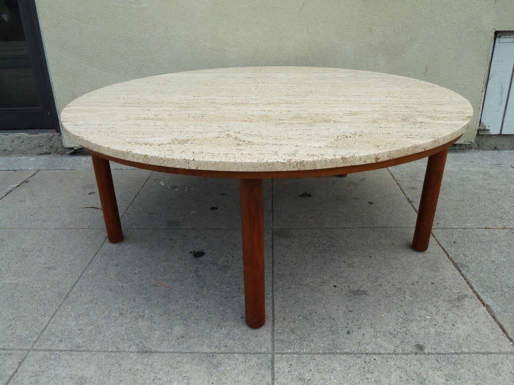 Mid-Century Modern Mid-Century Travertine Topped Coffee Table