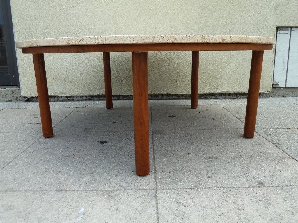 Mid-Century Travertine Topped Coffee Table In Excellent Condition In Pasadena, CA