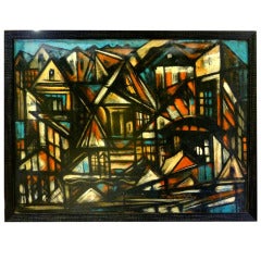 Faceted Painting of a Harbor Town by Sanford