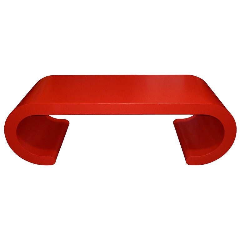Chic Red Lacquer Scroll Coffee Table