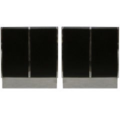 Modern Chrome and Leather Nightstands, Pair