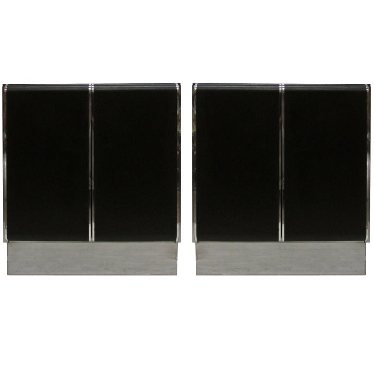 Modern Chrome and Leather Nightstands, Pair at 1stdibs