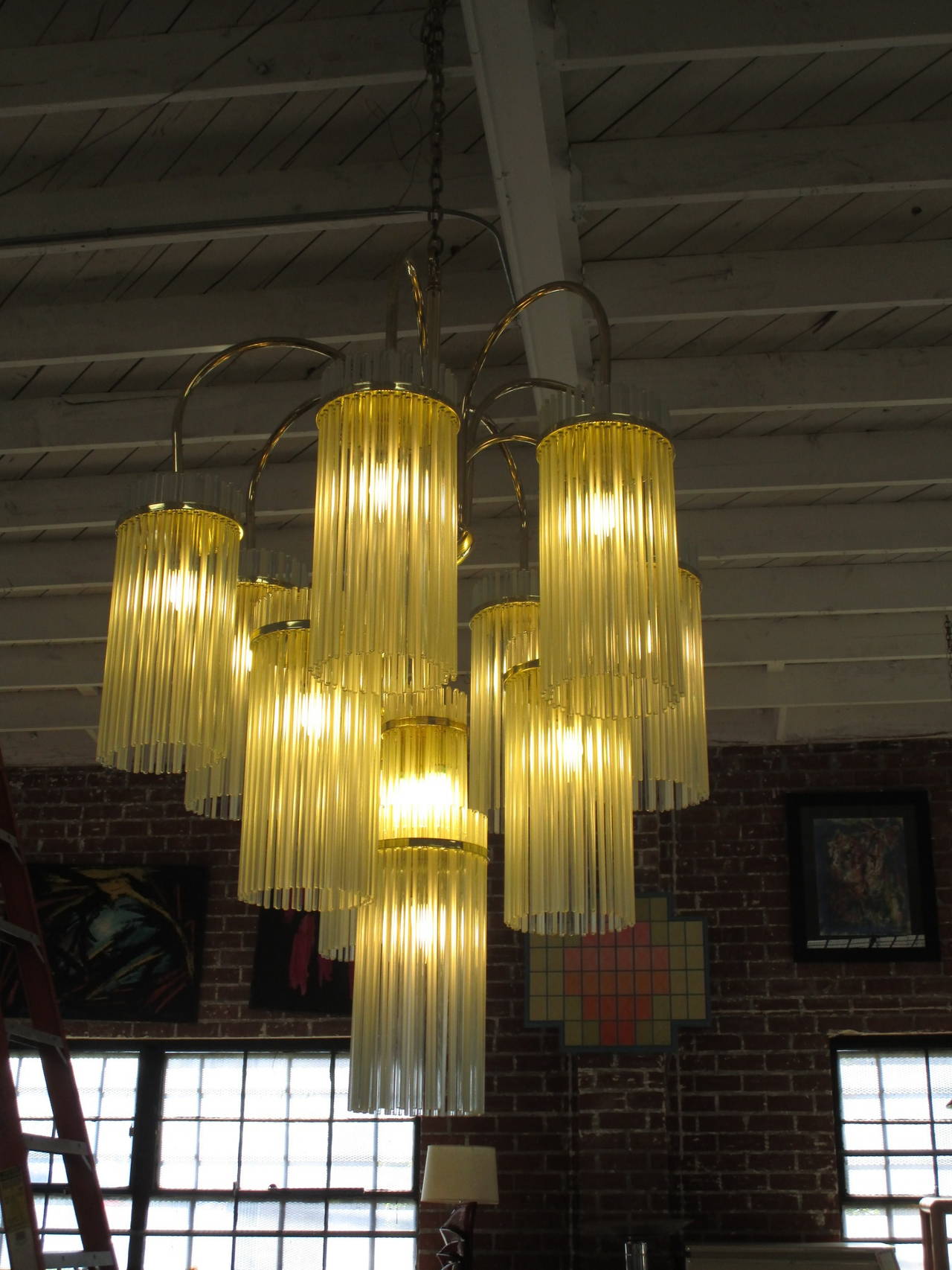 Cascading Glass and Brass Chandelier by Gaetano Sciolari In Excellent Condition In Pasadena, CA