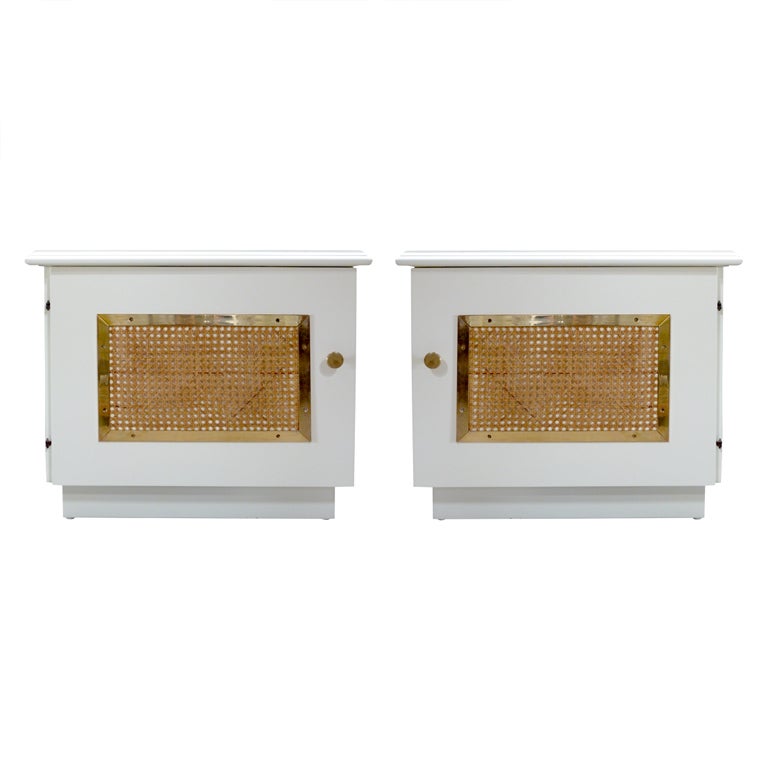 Mid-Century Lacquered Hollywood Regency Nightstands, Pair