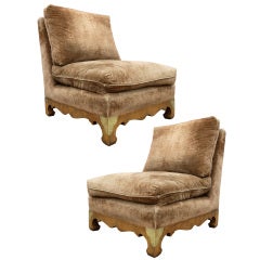 Outstanding  Pair of  Velvet Slipper Chairs by Baker