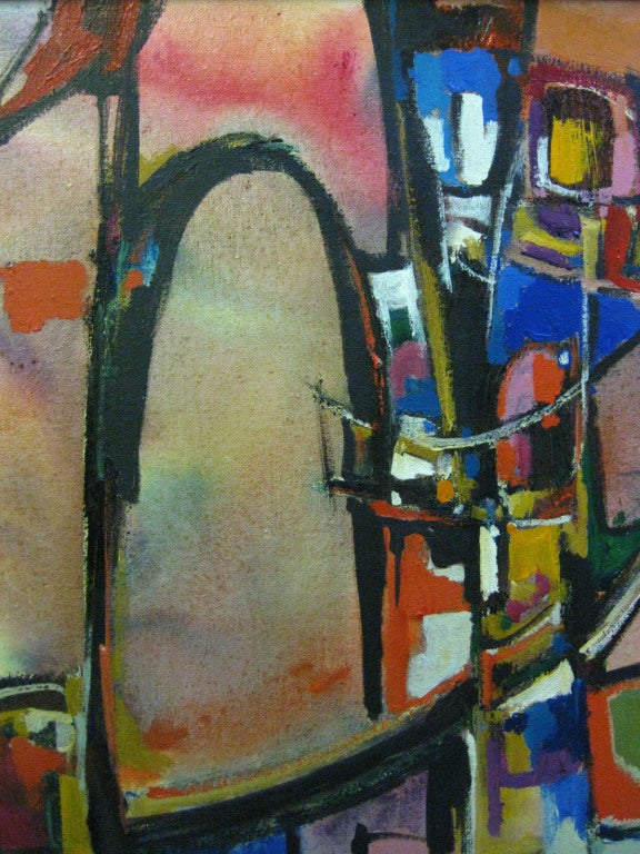 Mid-20th Century Abstract and Colorful Oil On Canvas by Warren Eugene Brandon