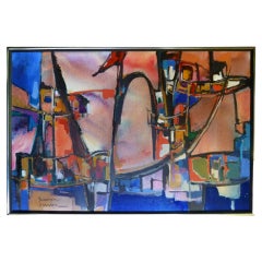 Abstract and Colorful Oil On Canvas by Warren Eugene Brandon