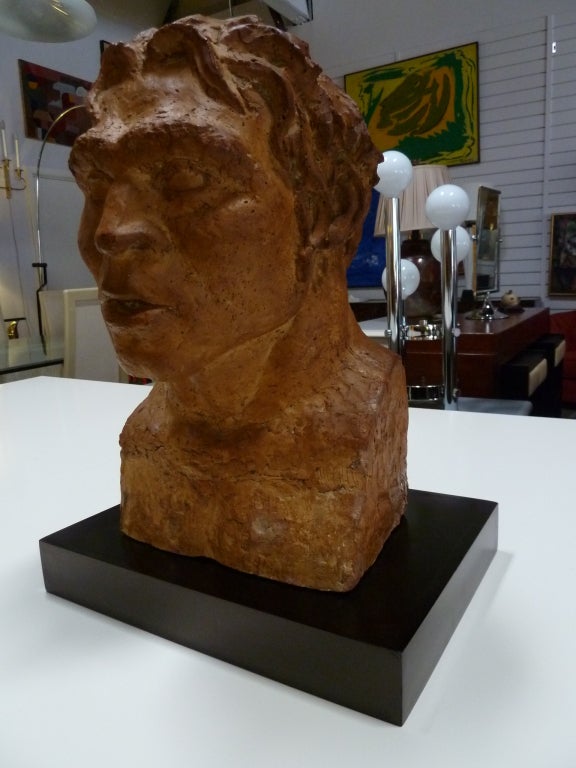 Mid-Century Powerful Terracotta Bust of a Man by V. Maire