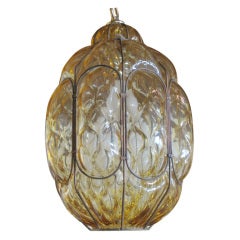 Handblown Pale Amber Murano Glass Pendant Lamp
