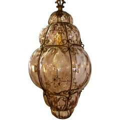Italian Mid-Century Handblown Pale Rose Murano Glass Pendant Lamp