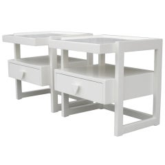 Pair of Paul Laszlo White Lacquer Nightstands