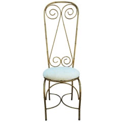 Mid-Century Whimsical Gilded High Back Chair with Bamboo Motif