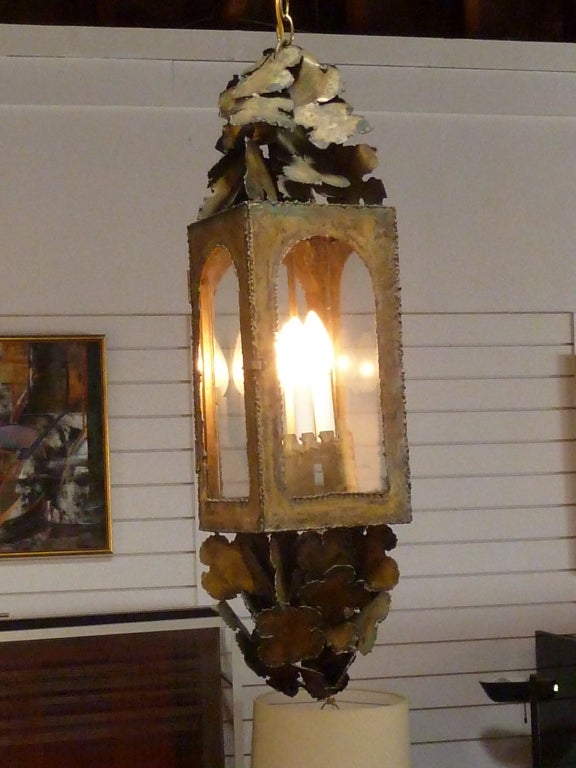 Brutalist Brass Pendant Light by Tom Green for Feldman Lamps