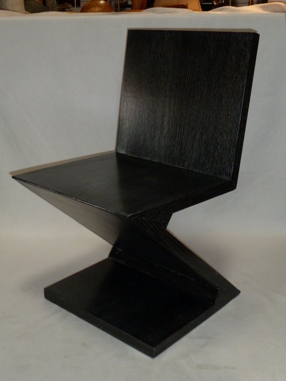 ZigZag Dining Chairs in Cerused Oak in Style of Gerrit Rietveld, Set