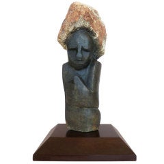 Naive Marble Sculpture of an Young Boy from Zimbabwe