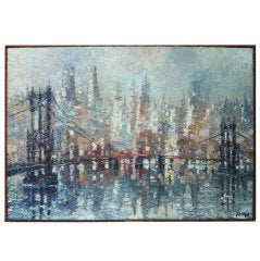 Bulgarian Mid Century Painting of Manhattan Bridge by Varga