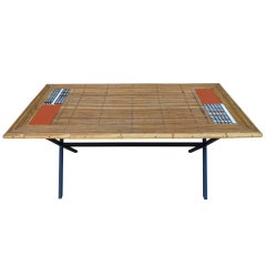 French Mid-Century Bamboo & Ceramic Coffee Table by Roger Capron